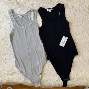 Agolde pair of ribbed tank bodysuits in grey and black NWT NWOT